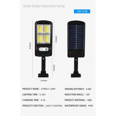 Güneş Enerjili Sokak Lambası Solar Bahçe Aydınlatma Uzaktan Kumandalı 3 Modlu 128 Cob Led